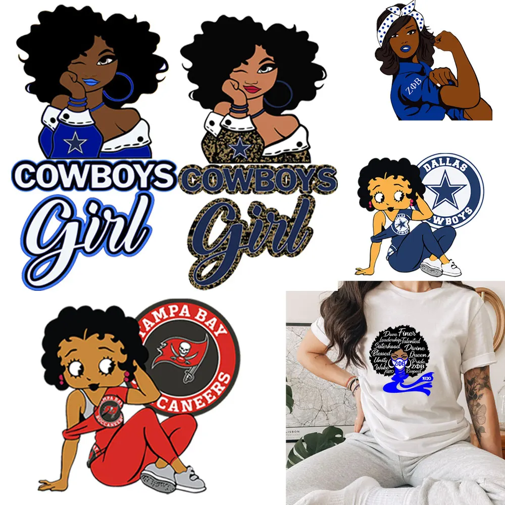 Fashion Cowboys Black Girl Patches On Clothing Thermal Stickers DIY Iron On Transfers Heat Transfer Vinyl For T-shirts Appliqued