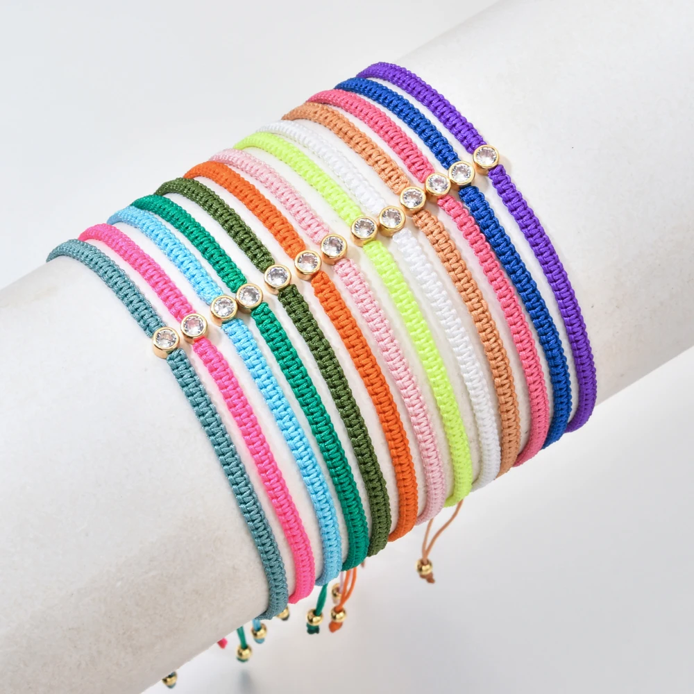 ZMZY Cute Geometric Cubic Zirconia CZ Single Stone Rope Colorful Bracelet For Women Thread Thin Cord Adjustable Fashion Jewelry