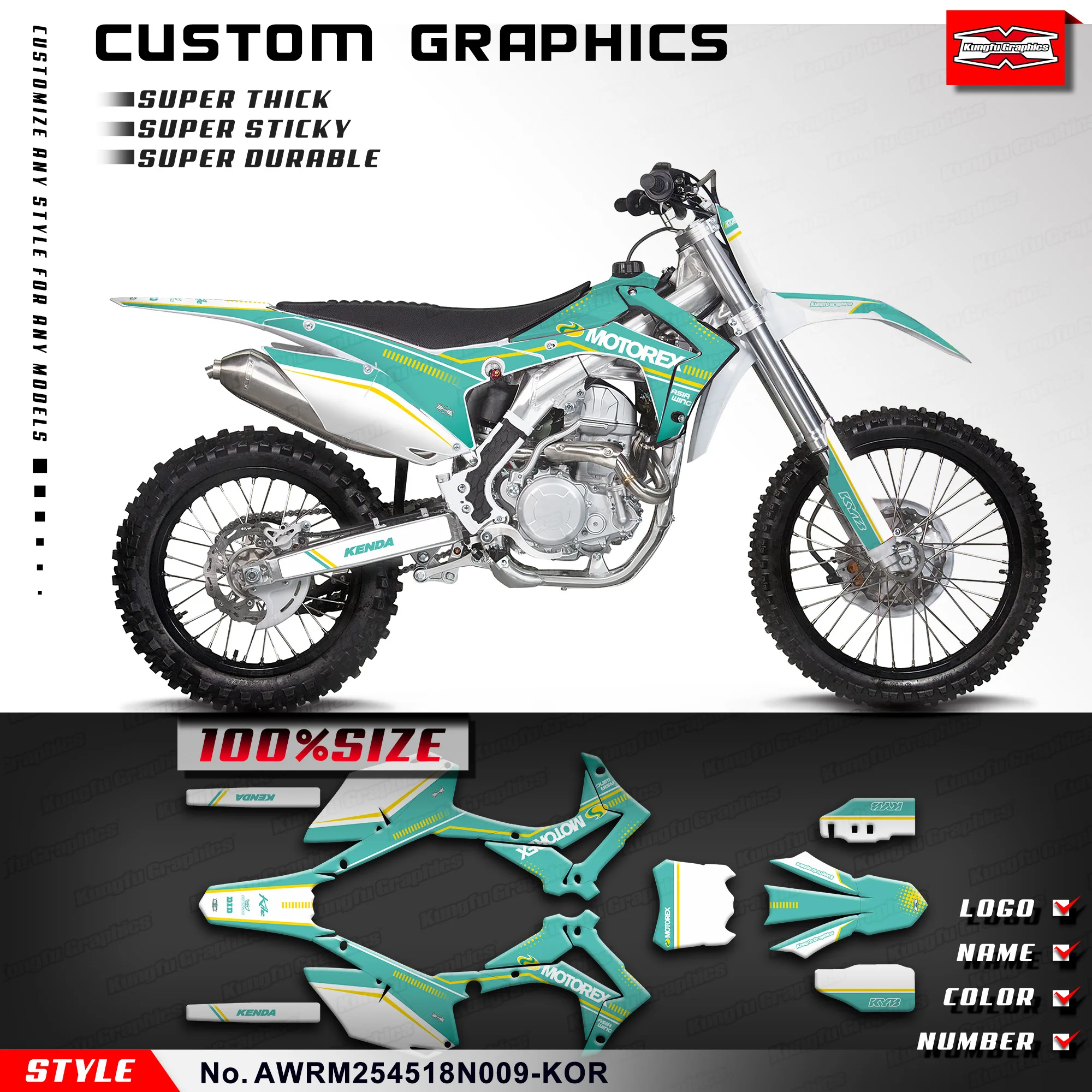 

KUNGFU GRAPHICS Adhesive Sticker Motorcycle Decal for Asiawing RM250 RM450 2018 2019 2020 2021 2022 2023 2024,AWRM254518N009-KOR