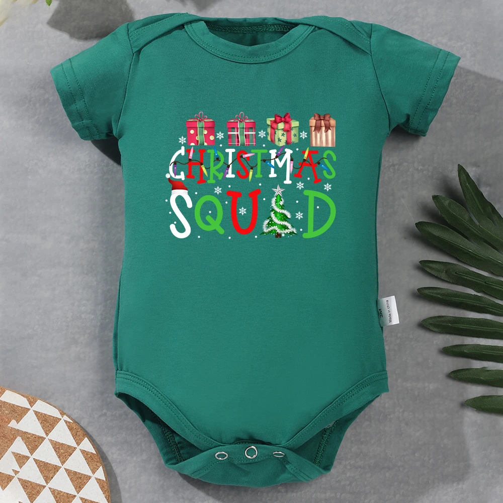 

Christmas Squad Cute Baby Girl Clothes Green Cotton Soft Cozy Newborn Boy Bodysuits Fine Gift Xmas Eve Infant Onesie Pajamas