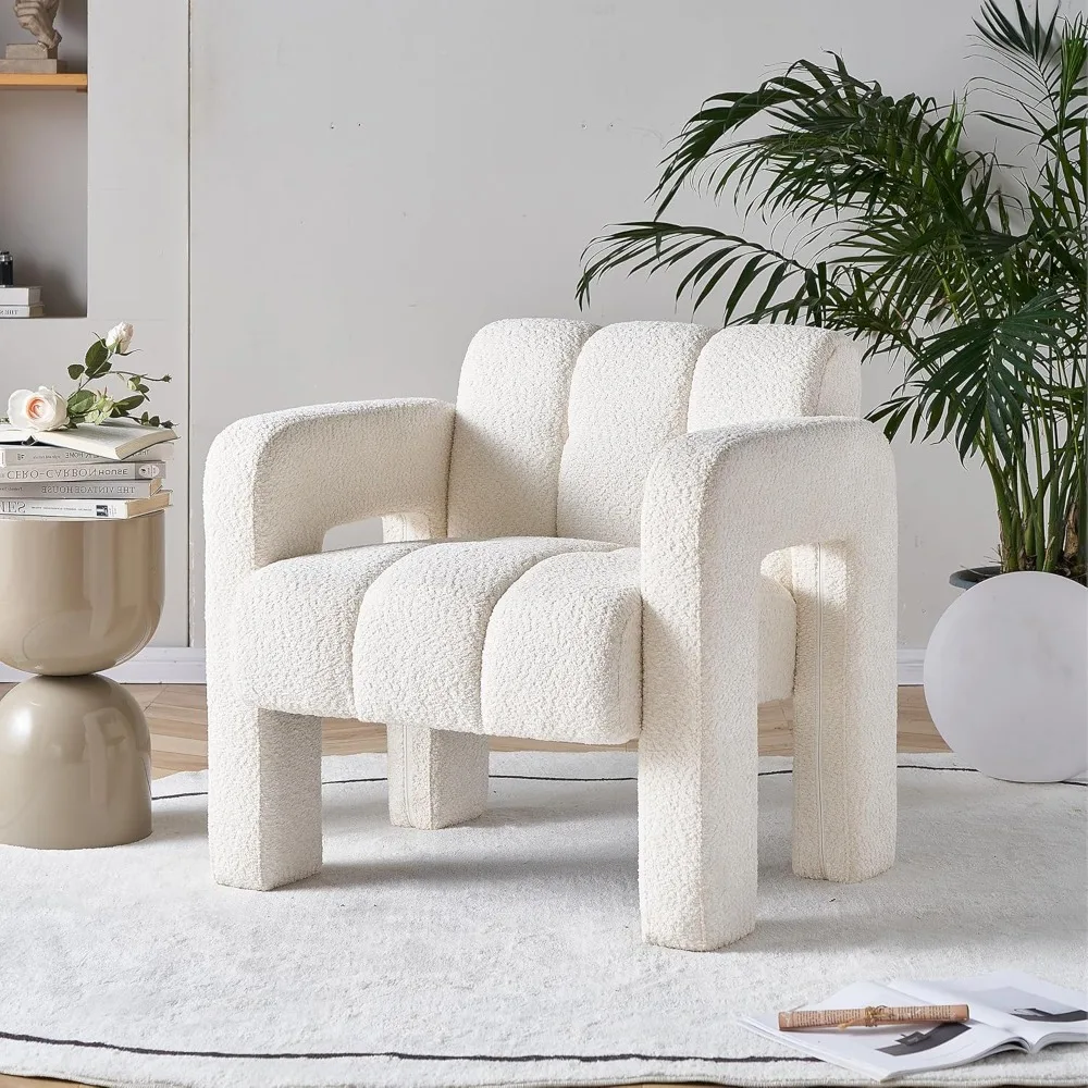 

Contemporary Style Armchair, Faux Leather Fabric Upholstered Armchair, Comfortable Single Chair, Beige