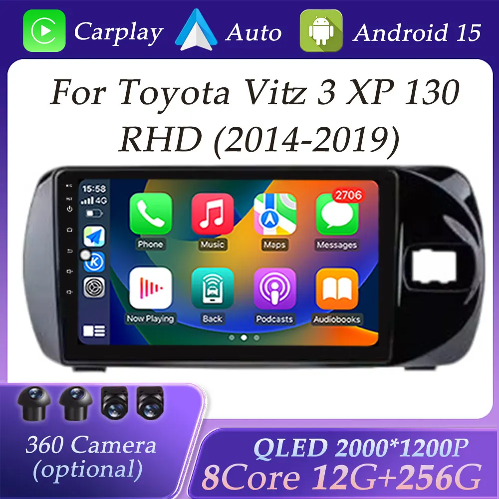 

Wireless Carplay for Toyota Vitz 3 XP 130 RHD 2014 - 2019 Car Radio Multimedia Player GPS Navigation DSP Stereo QLED Screen WIFI