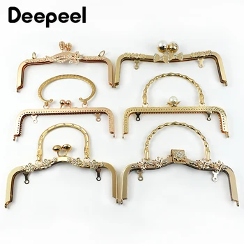 1pc deepeel retro quadrado em relevo saco alças de metal artesanal suportes de costura beijo fecho bolsa quadro alça acessórios