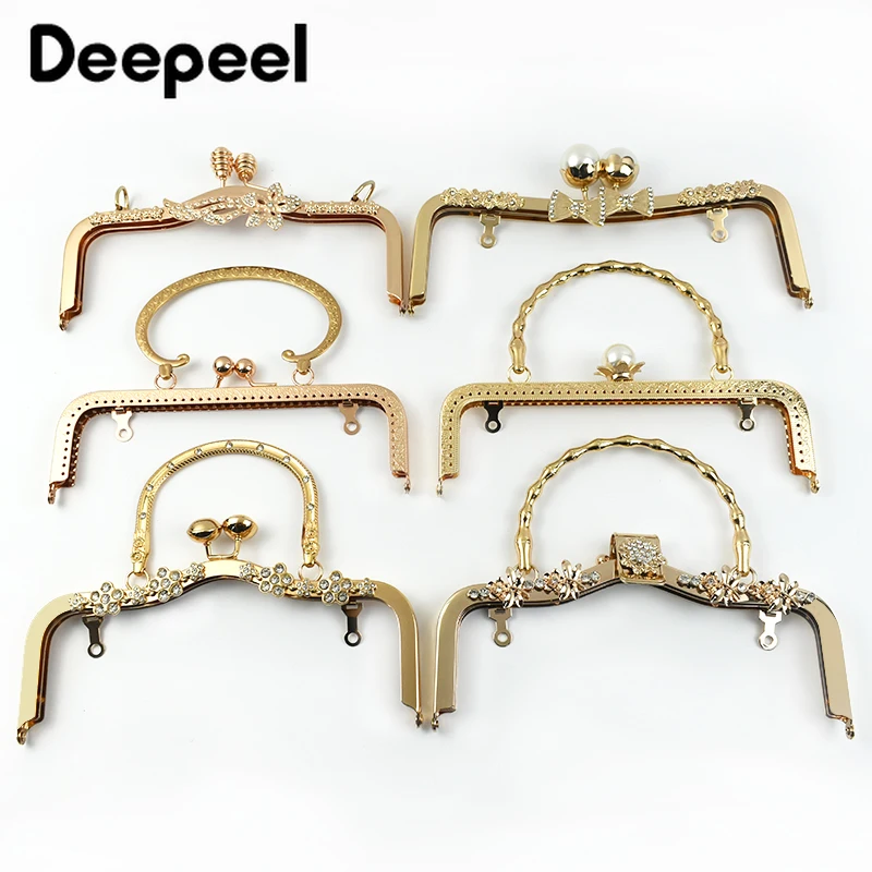1Pc Deepeel Retro Square Embossed Bag Handles Metal Handmade Sewing Brackets Kiss Clasp Handbag Purse Frame Handle Akcesoria