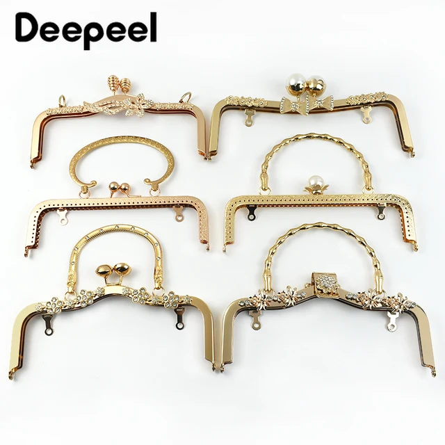 1Pc Deepeel Retro Square Embossed Bag Handles Metal Handmade Sewing Brackets Kiss Clasp Handbag Purse Frame Handle Akcesoria