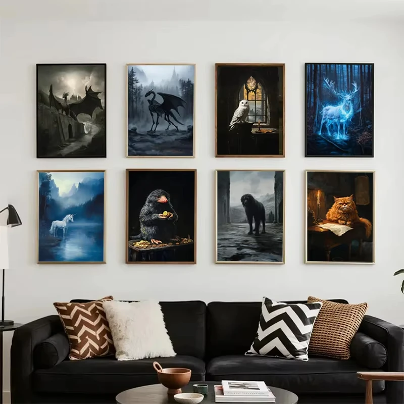 1 pieza de pinturas en lienzo sin marco, retratos de criaturas mágicas de Harry Potter, impresiones artísticas, carteles de Hippogriff, Thestral, Bestias Fantásticas