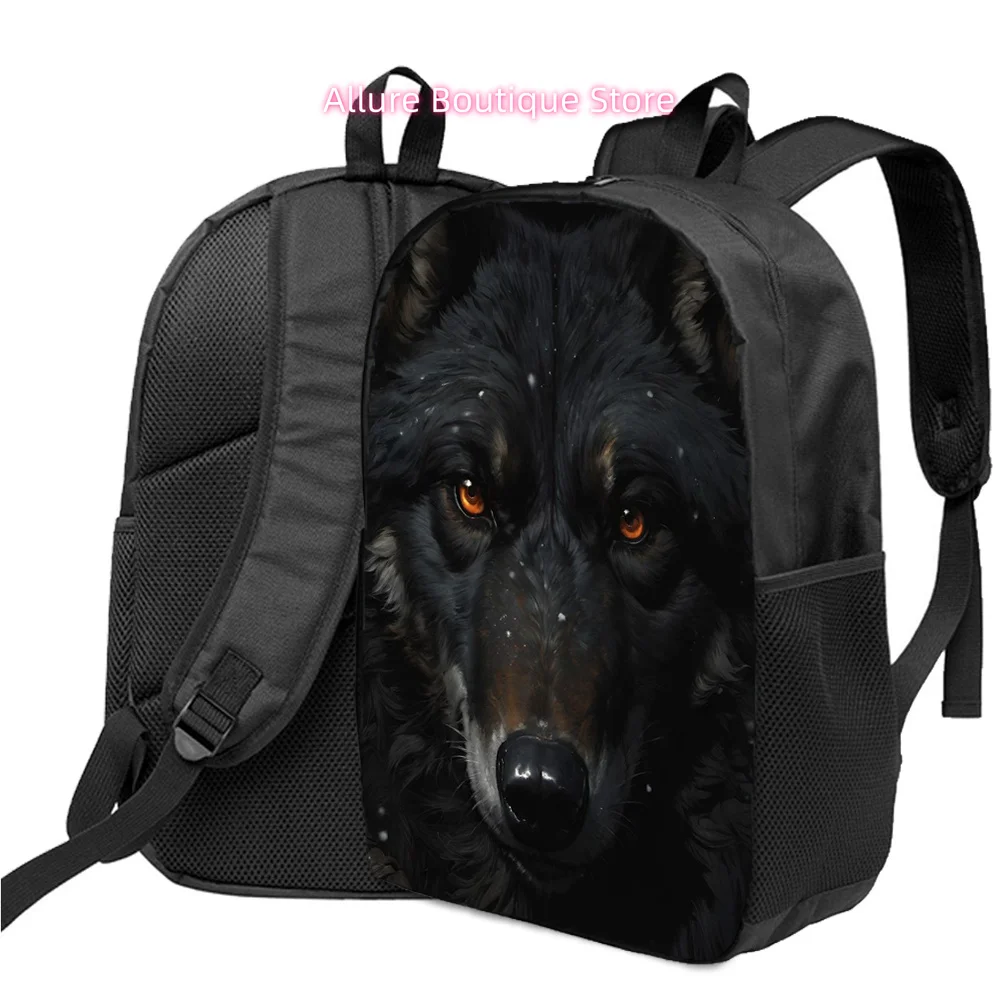 Wolf Head Graphic Backpack - Lightweight Oxford Laptop Backpack with Adjustable Shoulder Straps, Black Backpack for Travel