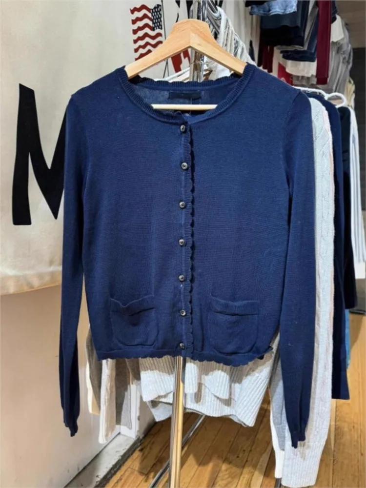 

Милый карманный вязаный свитер, пальто, женский осенний кардиган с кружевной отделкой на шее и пуговицах, повседневный однотонный джемпер, топы, милый милый кардиган в консервативном стиле, новый