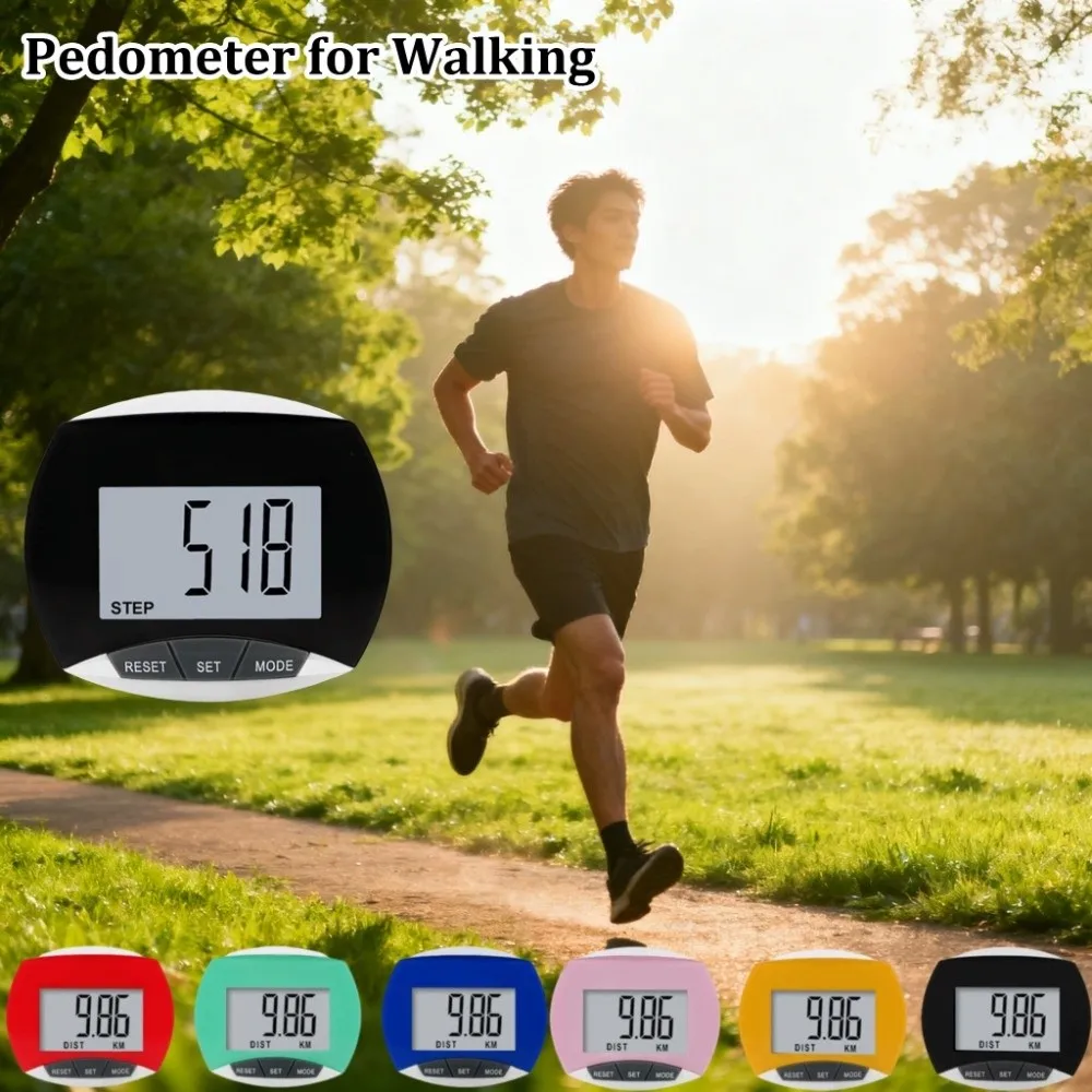Simple Digital 3D Pedometer Accurate LCD Display Step Counter Clip Portable Intelligent Pedometer for Walking Outdoor Activities