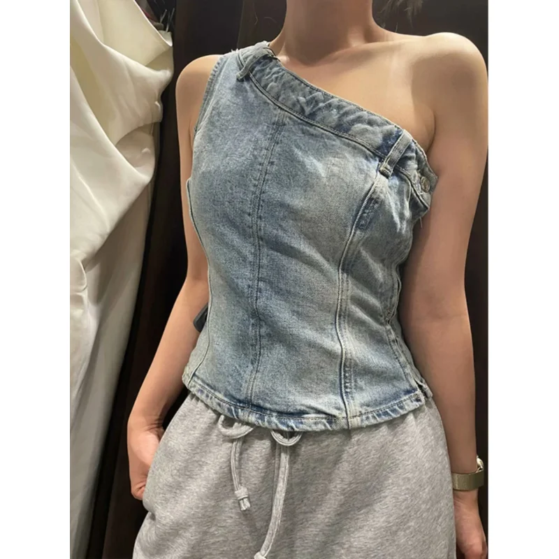 Women Denim Vest 2024 Women\'s Corset Crop Top Y2k Streetwear Summer Women\'s Clothing Vintage Top