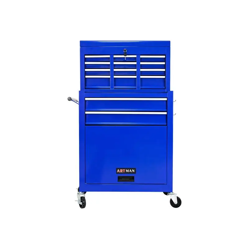 Ящик для инструментов большой емкости с колесиками и ящиками, шкаф для хранения инструментов с 8 ящиками - синий цвет