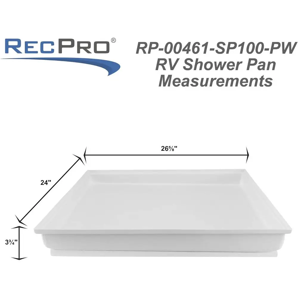 RecPro RV White Shower Pan | Camper Shower Pan (Corner Drain, 27" x 24")