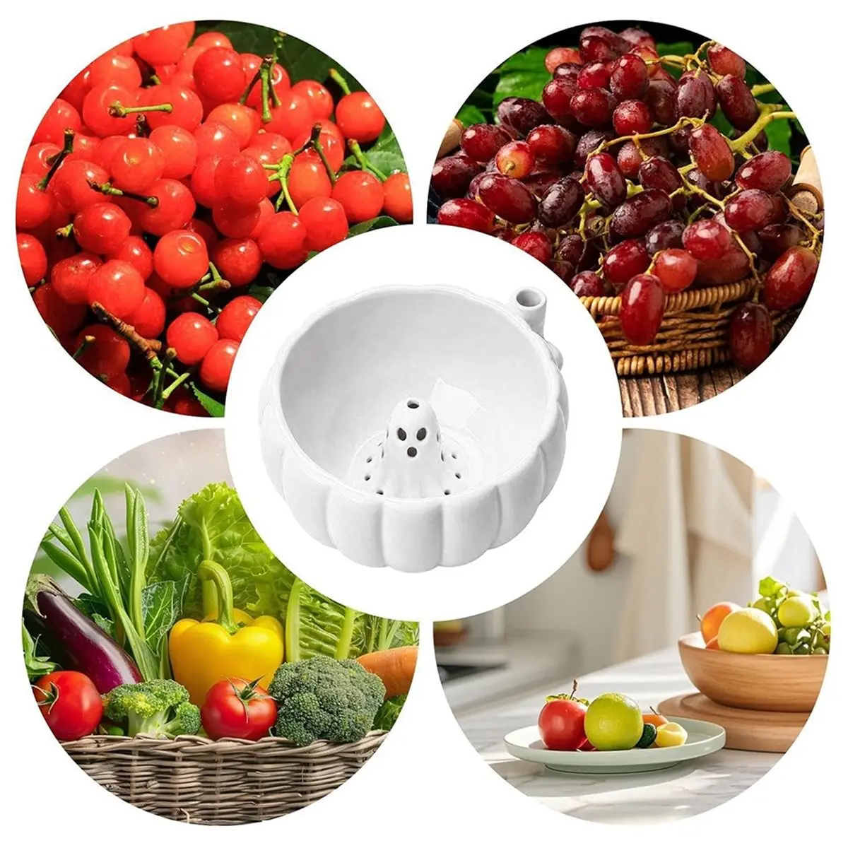 Fruit Washing Bowl, Pumpkin Drain Basket Halloween Pumpkin Vegetable Cleaning Container for Kitchen White