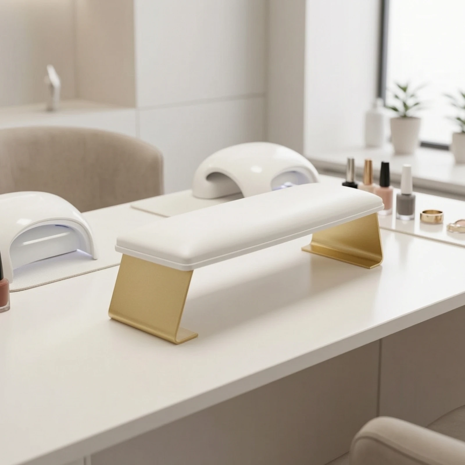 金属製の脚付きマニキュアハンドレスト、革のようなネイルハンドレスト家具、安定性があり長持ち、ネイリスト、ホームサロン向け