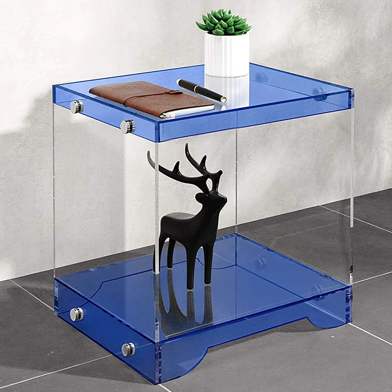 Ins Sofa Side Table Transparent Home Furniture Living Room Acrylic Glass Luxury Nordic Small Corner Square Table Home Cabinet