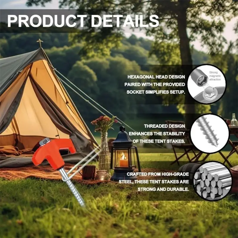  8Pcs Screw Thread Tent Stakes Pin Campings Tent Peg with Hexagon Socket Ground Pin for Fixings Tent Tarps Awnings