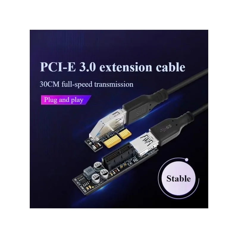 BTBcoin Add On Card PCI-E Riser PCIE PCI-Express X1 to X4 Riser PCI E Riser Card Extend Adapter with 30CM USB3.0 Extension Cable