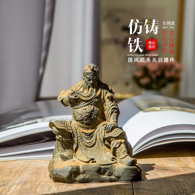 

Chinese Style Imitation Cast Iron Martial Saint Guan Yu Guan Gong Figurine Desktop Ornament for Living Room and Study Handmade