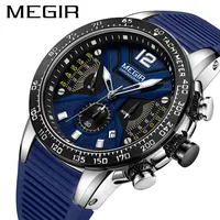 MEGIR Watch Men Waterproof Chronograph Calendar Military Male Clock Top Brand Luxury Rubber Business Sport Wristwatch 2106