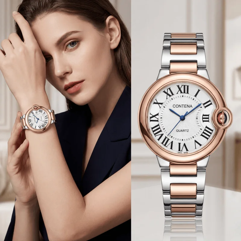 New Luxury Brand Women's Watches Fashion Elegant Stainless Steel Bracelet Wristwatches Rome Dial Ladies Watches Montre Femme