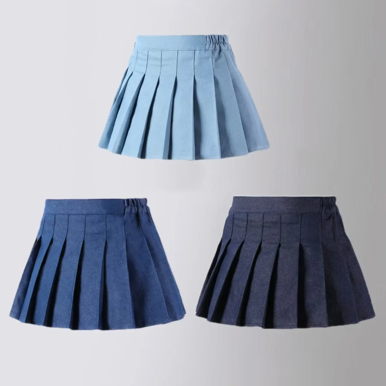 Girls Denim Pleated Skirt 2026 New Blue Fashion All-match School Teen Children Short Skirt Casual Kids A-line Skirt with Shorts
