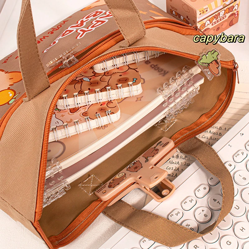 

Large-Capacity Zipper Tote Bag For Students – Canvas Capybara Design, Ideal For School And Office Supplies