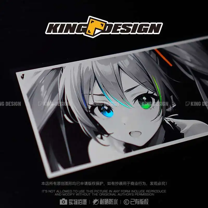 Hatsune Miku-pegatina de esposa secundaria para niña, pegatina láser para coche, ventana triangular de cristal, pegatina decorativa impermeable