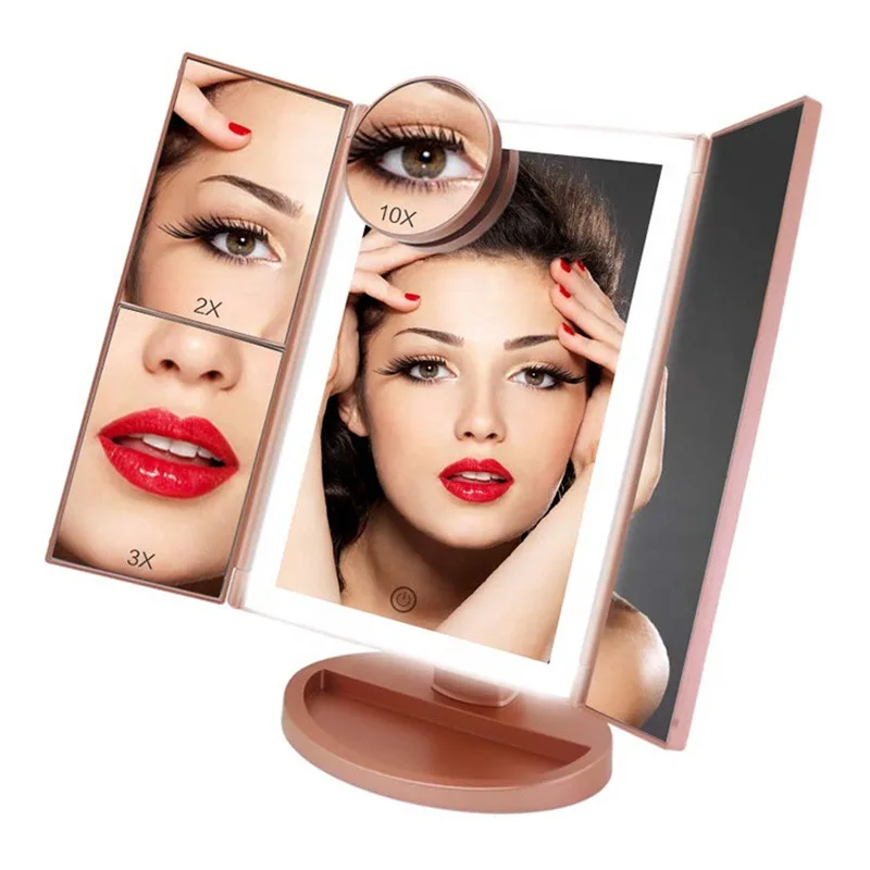 Portable Cosmetic Mirror with Lights 3 Color Lighting, Lighted Makeup Mirror, 1x 2X 3X Magnification, Touch Control