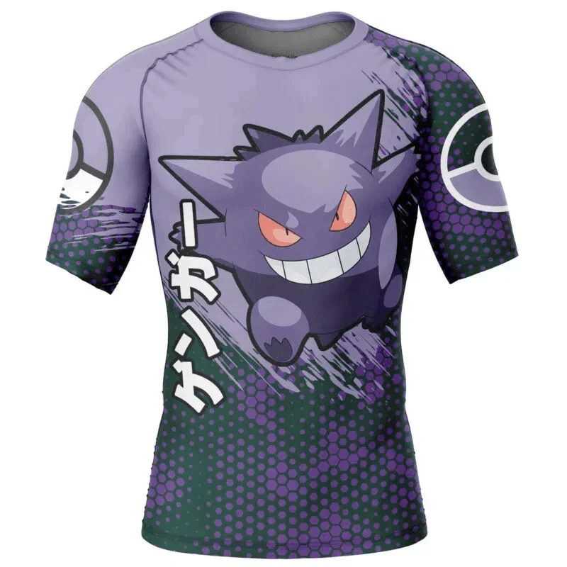 

2026 Gengar Surf Clothing BJJ MMA Men Rash Guard Short Sleeve Diving Kid T-Shirt Tight Swimwear Summer Beach Floatsuit GYM Top