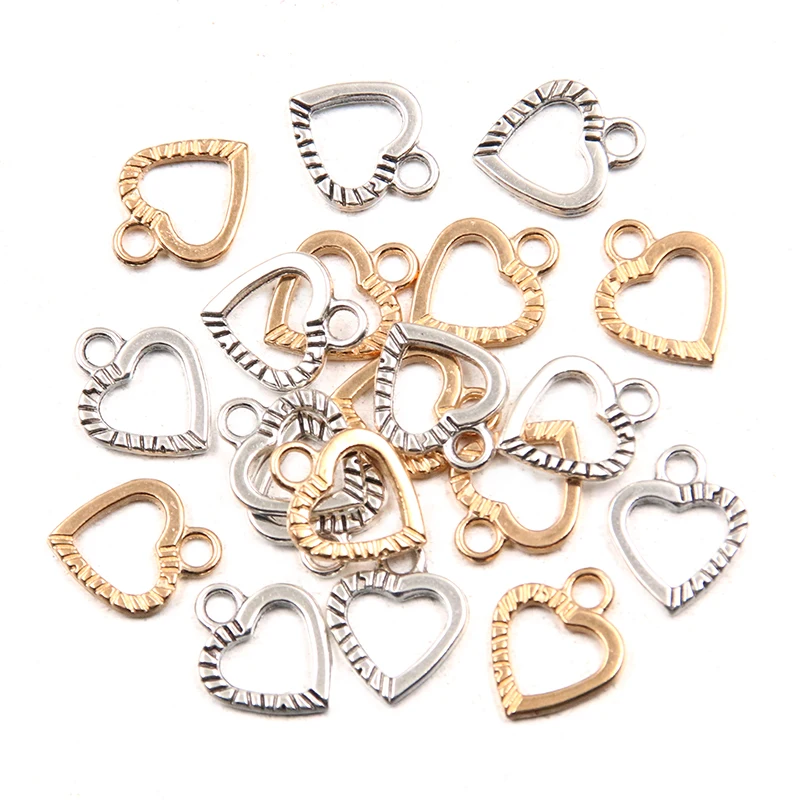 50PCS 12X15mm 2 Color Wholesale Metal Alloy Small Two-sided Hollow Heart Charms Pendant For Jewelry Making DIY Handmade Craft