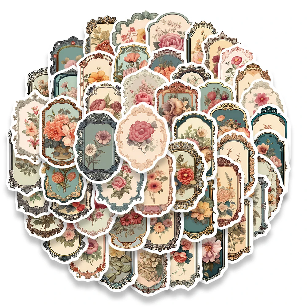 10/30/50 個ヴィンテージフラワーミラーステッカー美的 DIY 文具スクラップブッキング学用品レトロ装飾ステッカーパック