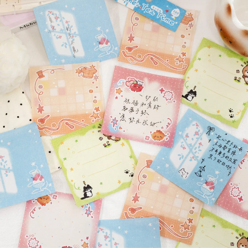 100sheets Children's Fun Time Series Writing Memo Pads Student Message Papers DIY Scrapbooking Material School Office Supplies