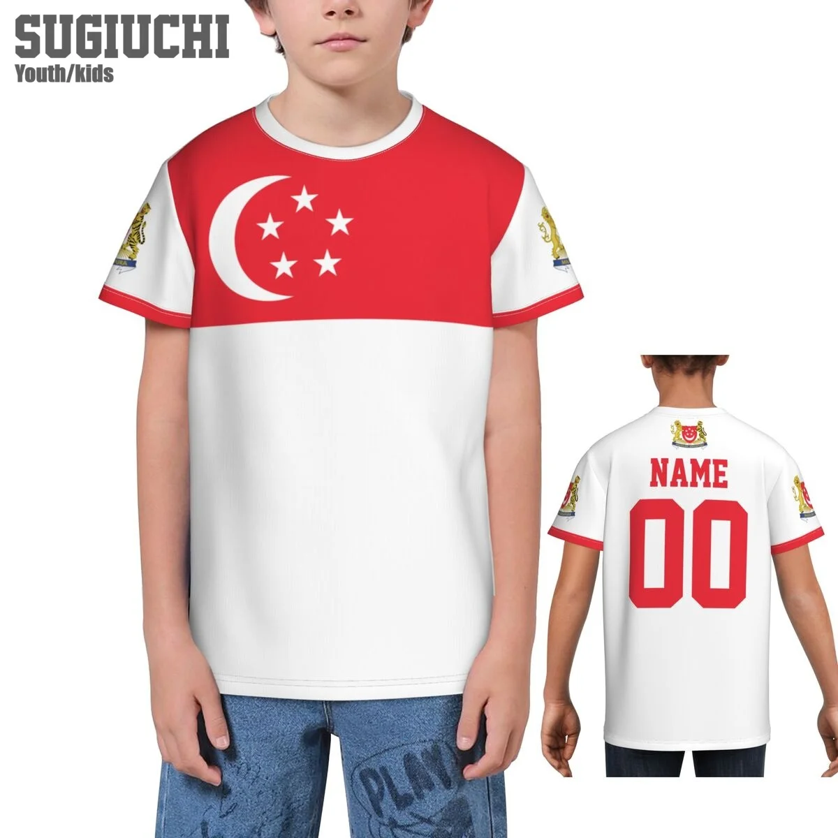 Custom Name Number Singapore Flag Emblem 3D T-shirts For Kids Youth Boy/Girl Tees jersey Soccer Football Fans Gift T shirt