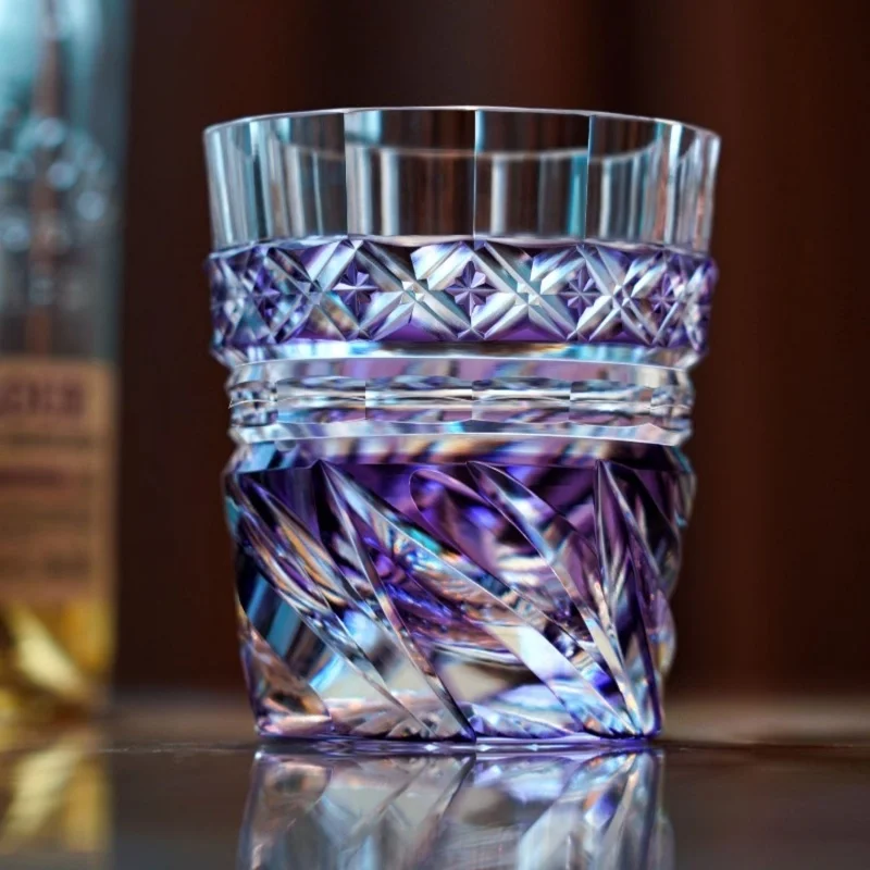 Top K9 Crystal Edo Kiriko Wine Glass Hand Engrave Whiskey Rocks Violet Brandy Snifter Lowball Whisky Cup Gift For Husband Father