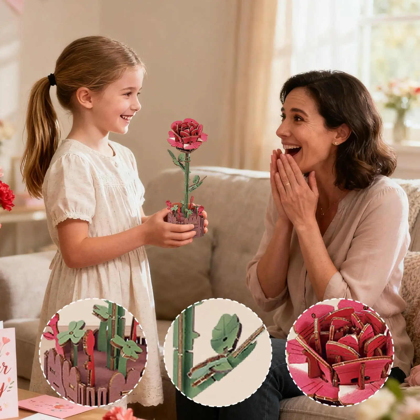3D Flower Craft Beginner Friendly Wooden Model Flowers Model Kit Building Set For Making Home House Office Indoor Outdoor Adults