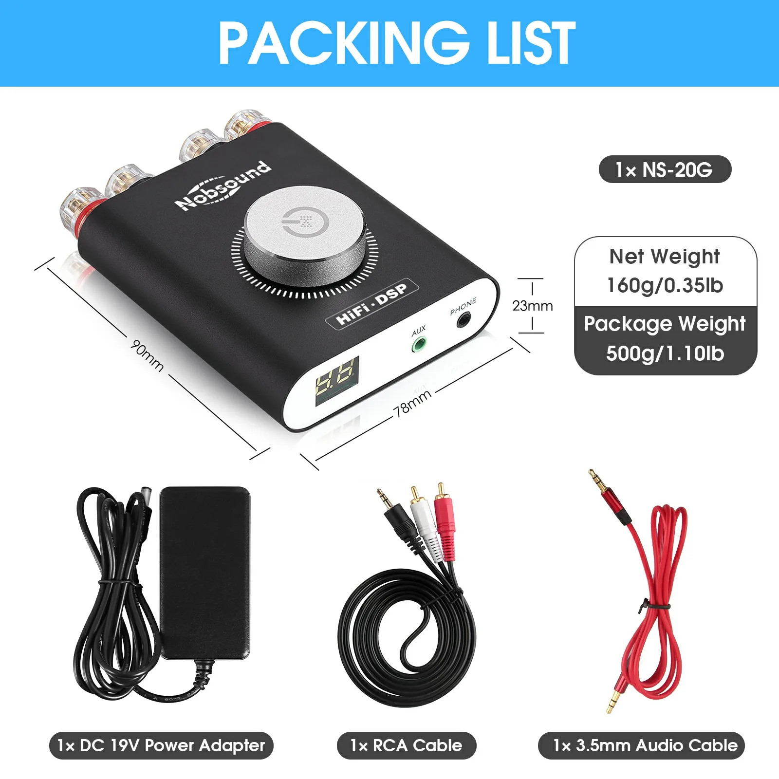 Nobsound NS-20G Hi-Fi DSP TPA3116 디지털 전력 증폭기 Hifi 스테레오 오디오 헤드폰 앰프 Bluetooth 5.0 오디오 수신기