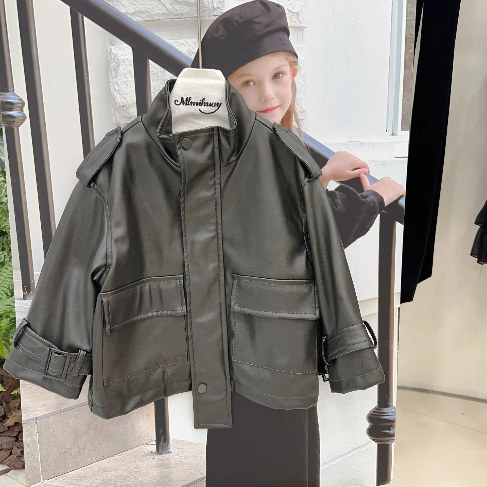 Girls Coat Advanced Sense Design 2024 New Korean Fashion Motorcycle Style Leather Jacket Fashion Jacket Simple Casual Coat