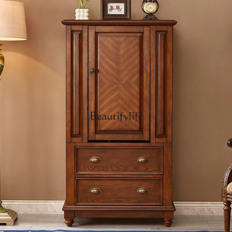 

American solid wood dresser bedroom retro makeup table storage cabinet integrated small apartment