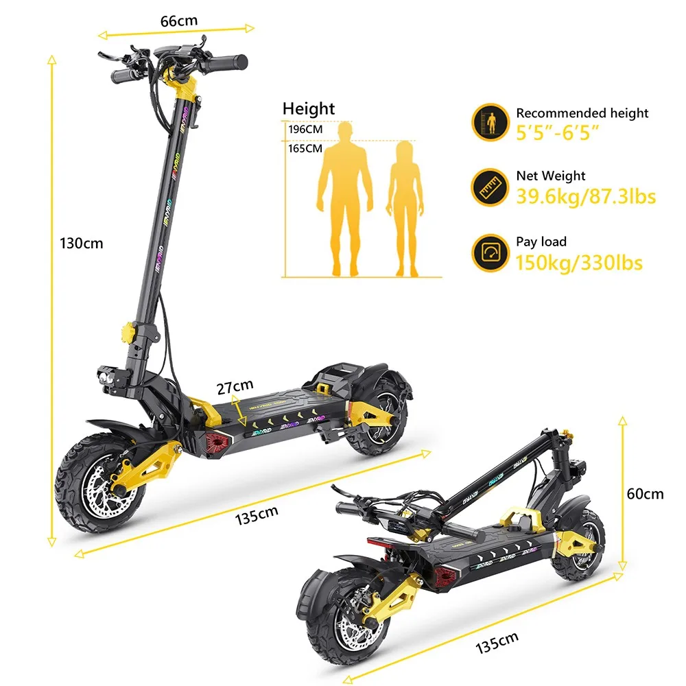 iENYRID ES60 Electric Scooter, 2*1200W Motor, 48V 23Ah Battery, 11-inch Tire, 60km/h Max Speed, 70km Range, Hydraulic Brake