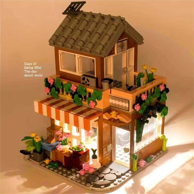 Blocs de construction créatifs, Bouquet de fleurs, magasin, maison, vue sur la ville, café, Puzzle, briques, jouets pour enfants, cadeaux