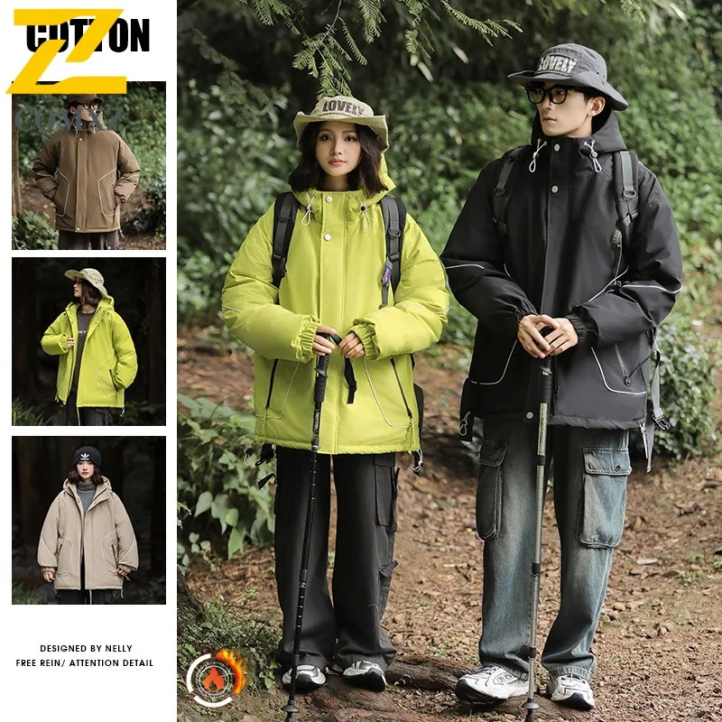 

COMXZ Men Duck Down Mountain Hooded Waterproof Long Jacket American Style Workwear Winter Cotton-padded Outdoor Lightweight Coat