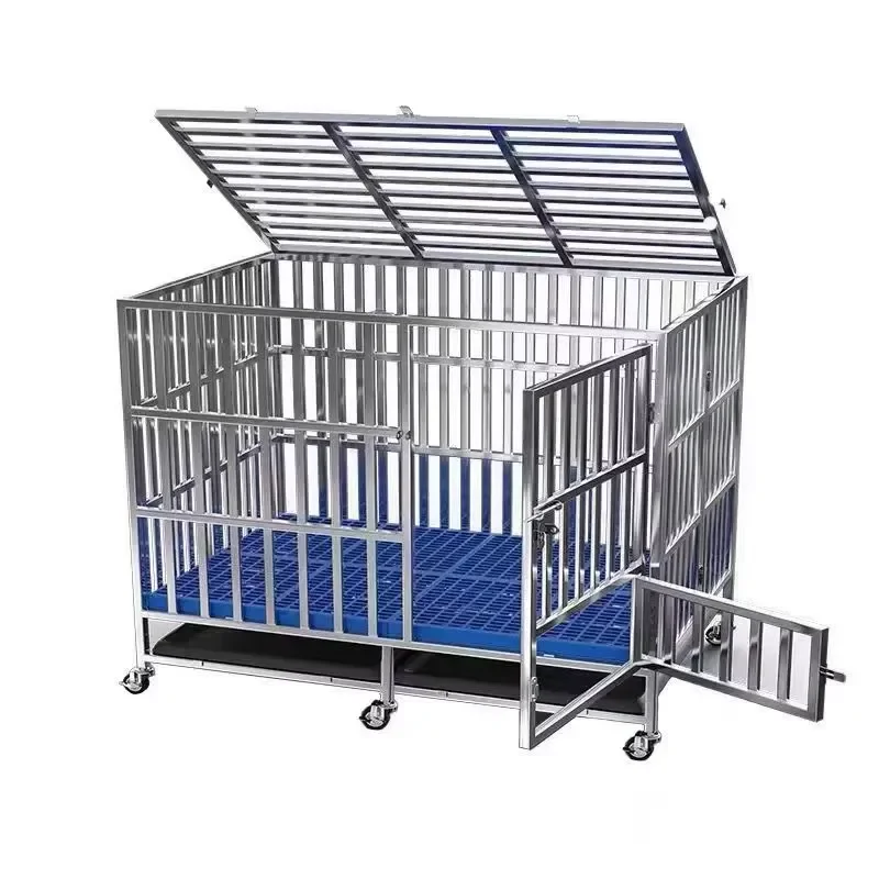 Stainless Steel Large Space Pet Kennel with Mobile Wheels Durable Foldable Dog Cage Antirust Pet Carrier Crate House