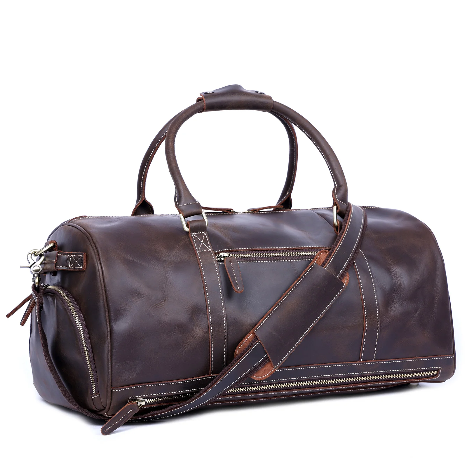 S.WORKER Vollnarbenleder Herren-Reisetasche mit mehreren Fächern, große Kapazität, Weekender-Reisetasche aus Vollnarbenleder – Detail 17