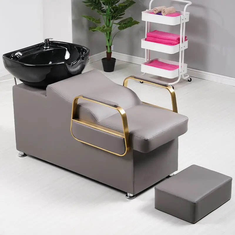 Beauty Salon Shampoo Backwash Unit Sink Station Washing Hair Bed Tilting Ceramic Sink With Adjustable Seat