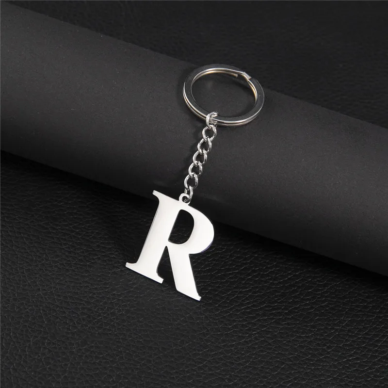 DIY A-Z Letters Key Chain for Men Metal Keychain Ring Women Car Key Ring Simple Silver Color Alphabet Name Jewelry Daily Gift