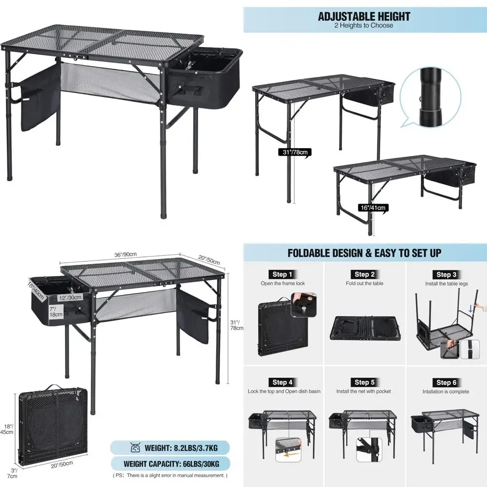 

Portable Outdoor Folding Grill Table with Sink, Aluminum Frame Stand for Camping, Picnic, BBQ, Suitable for Outdoor Activities