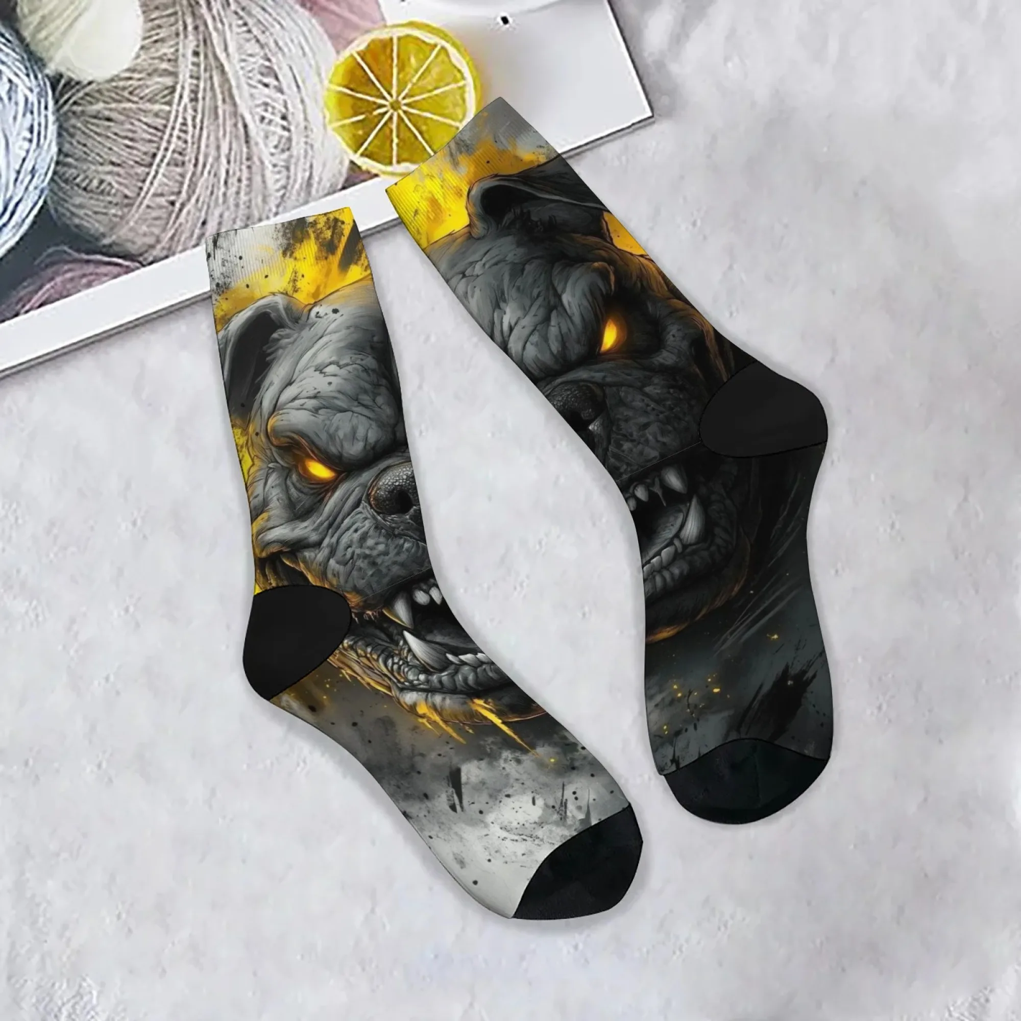 Feroz bulldog impressão meias masculinas novidade harajuku retro rua tripulação meias confortáveis respiráveis antiderrapantes festa diversão presente