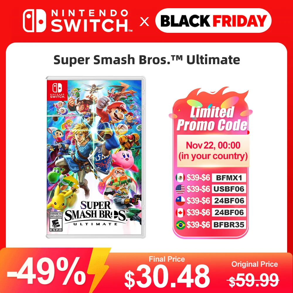 Super Smash Bros. Ultimate Nintendo Switch Game Deals Action Fighting and Multiplayer Genre for Switch OLED Lite Game Console