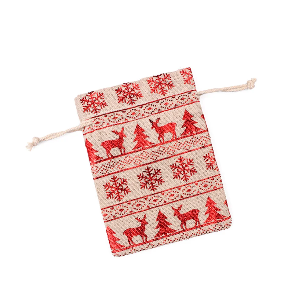 

10pcs Christmas Drawstring Bags Gift Storage Bags Party Favors Packaging Bag Colorful Snow Elk Design Portable For Festival