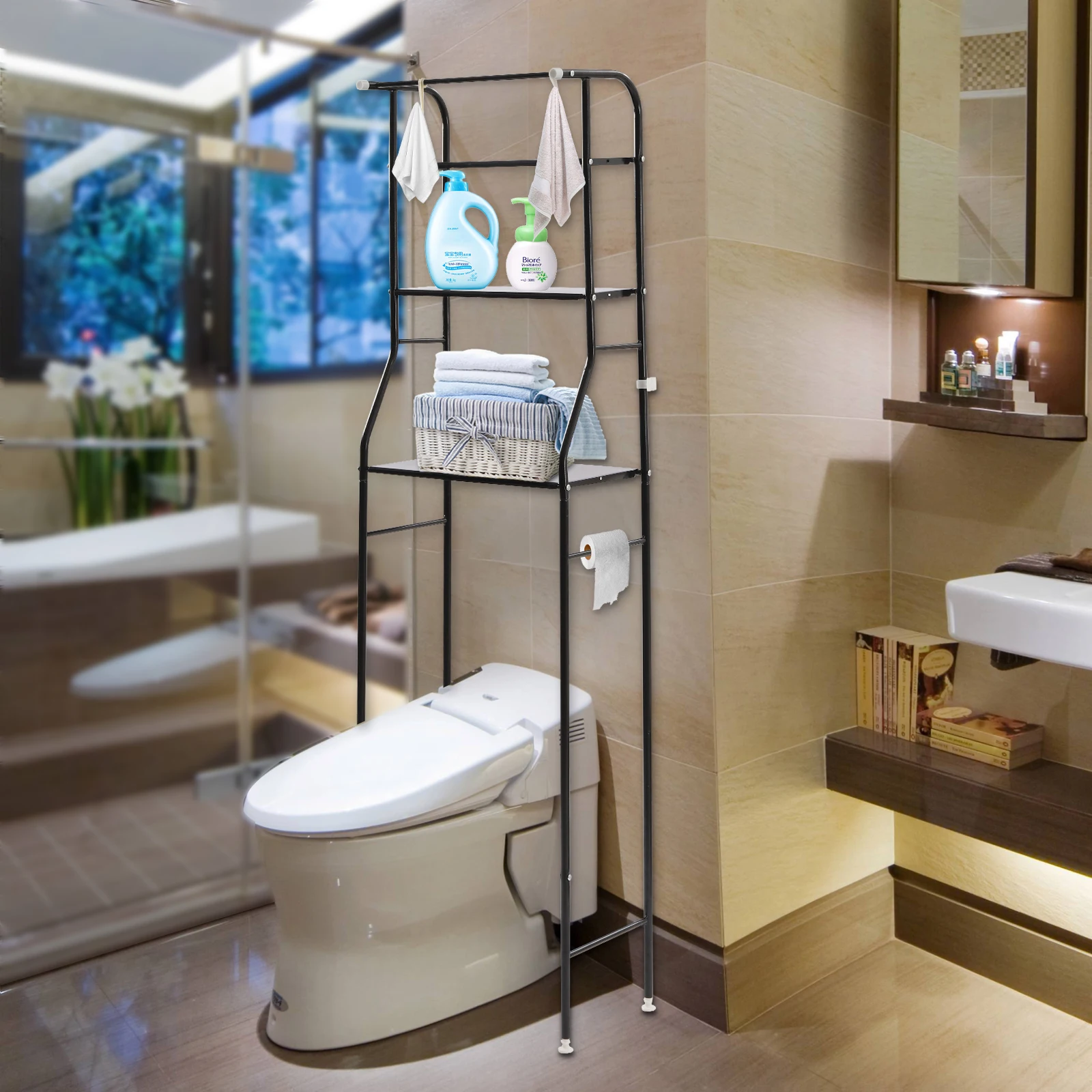 

Bathroom Shelves Over Toilet, Over the Toilet Storage, 3 Tier Space Saver, 63 Inch Tall, Heavy Duty 38.58 lbs, Adjustable Feet